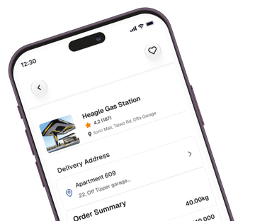 Gas vendor app screen